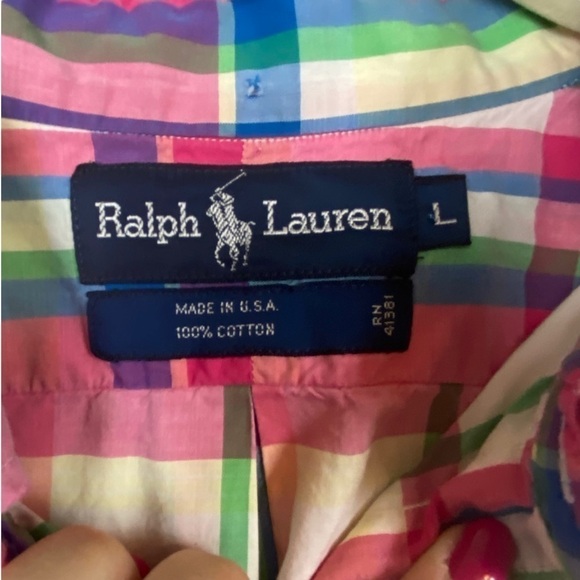 Ralph Lauren Plaid men’s button up shirt size large pastel colors preppy - Picture 2 of 12